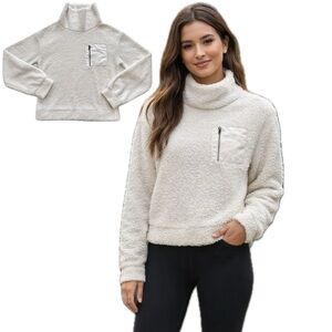 Wallflower Sherpa Pullover Fleece Turtleneck Cowl Teddy Pocket Ivory Cream XS